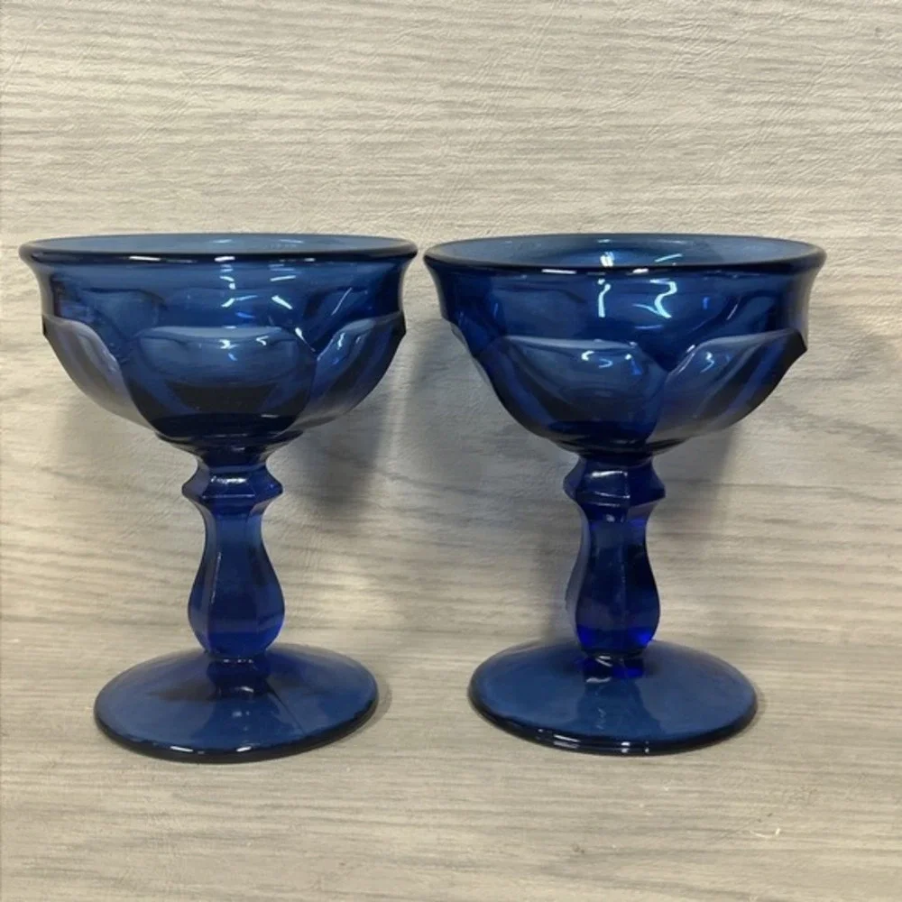 Vintage Old Williamsburg Deep Blue Ultra Imperial Sherbet Glasses - Set of 2